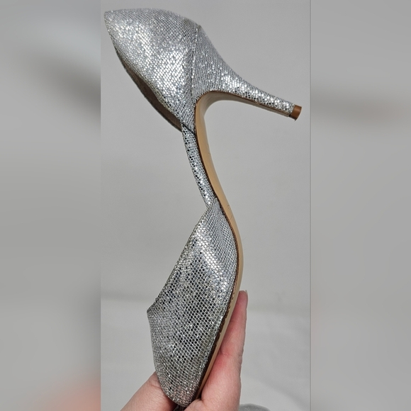 Kate Spade New York Silver Glitter Sage D'Orsay Peep Toe Heel Pumps Size 8B - Picture 7 of 14